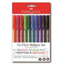 Faber Castelle Tri Flo Colour Ball Pens Faber Castell Tri-flow Colour Ball Pens Wallet of 10 Assorted