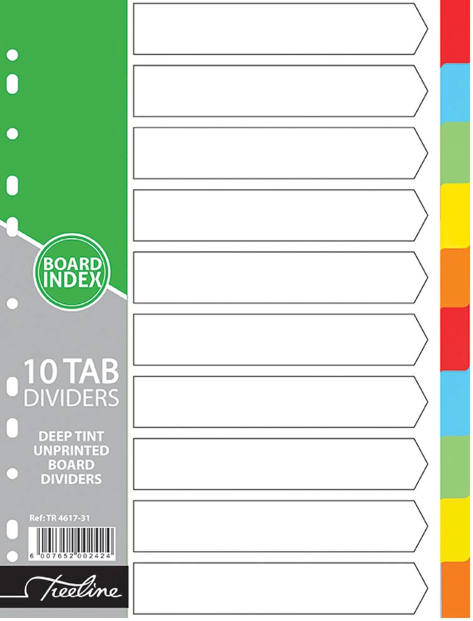 Treeline A4 10 Tab file dvider A4 Rainbow Board Index 10 Tab