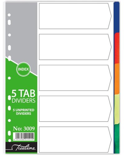Treeline Index 5 Tab PVC Divider Rainbow A4 PVC file divider 5 tab numbered