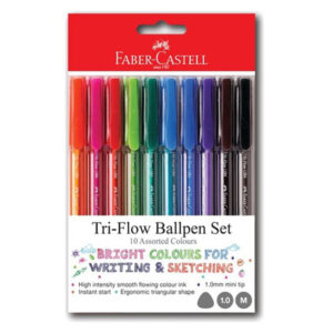 Faber Castell Tri-flow Colour Ball Pens Wallet of 10 Assorted