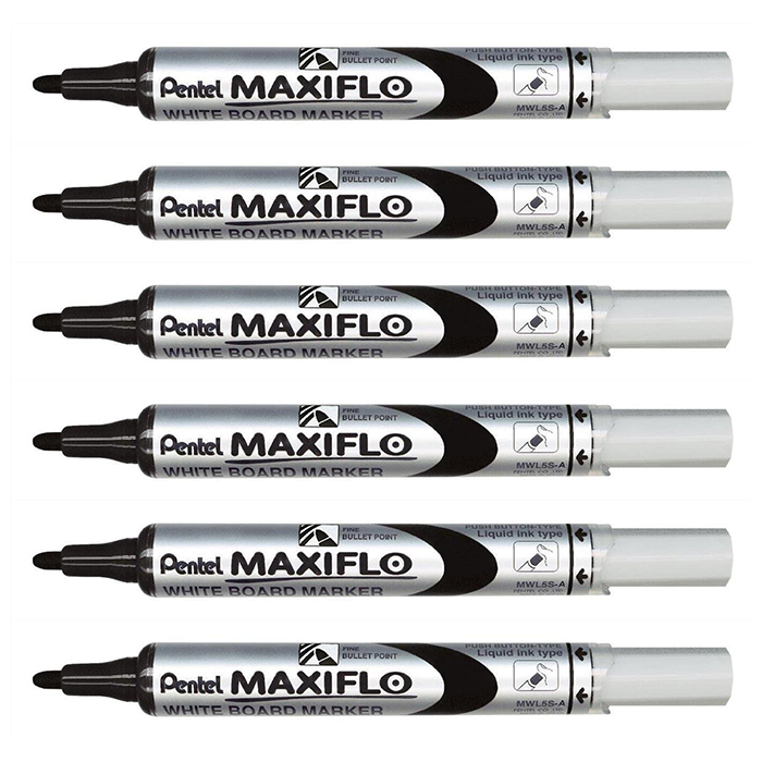 Pentel Maxiflo Whiteboard Markers 4mm Pump Action x 4 (Black)