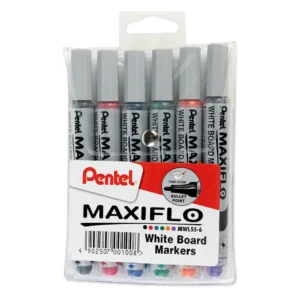 Pentel Maxiflo Whiteboard Markers 4mm Pump Action x 6 (Assorted)